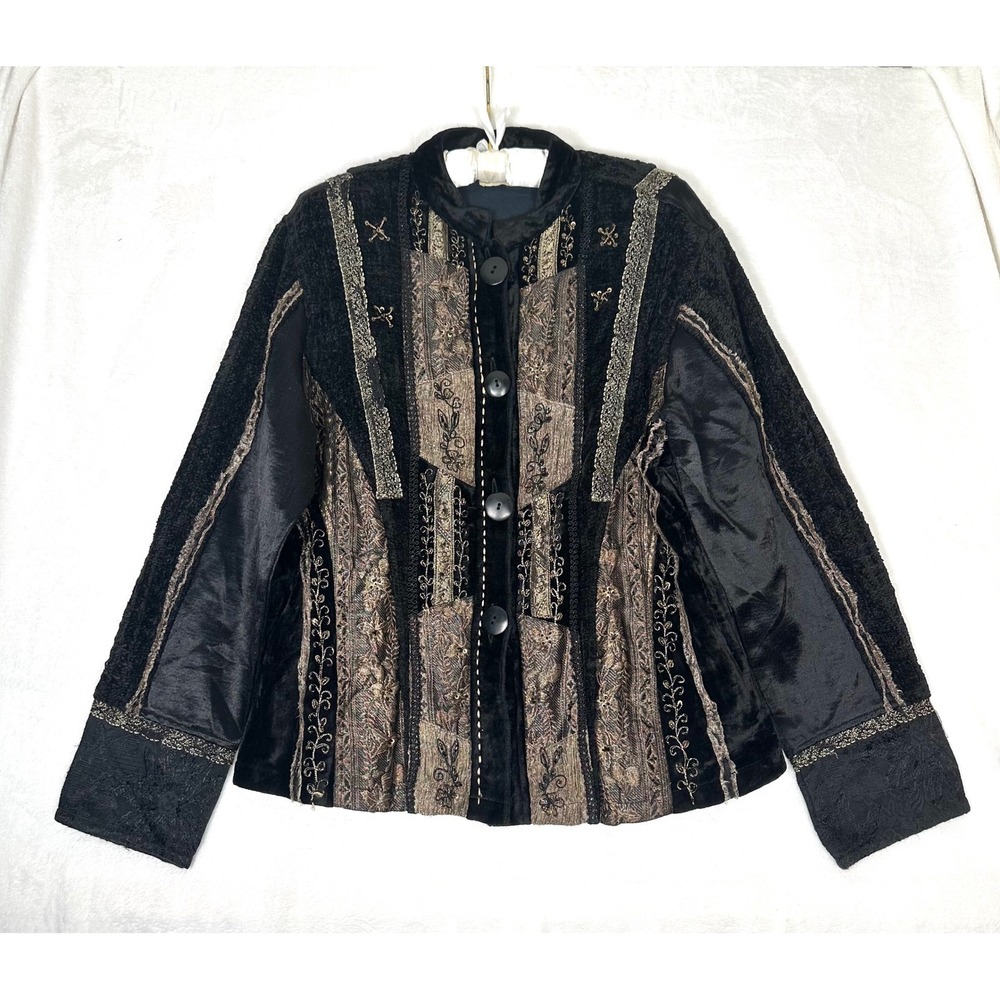 Vintage Urban Tribe Patchwork Jacket Womens M Velvet Whimsigoth Art to Wear Boho